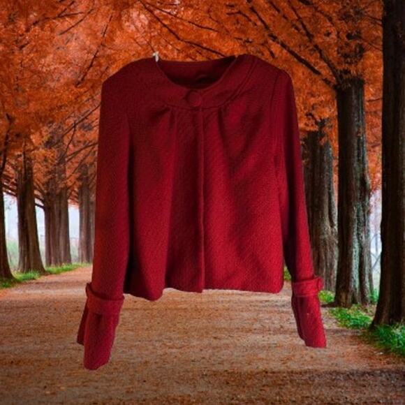Oleg Cassini small wool blend long sleeve lined red evening jacket snap closure - Picture 1 of 1